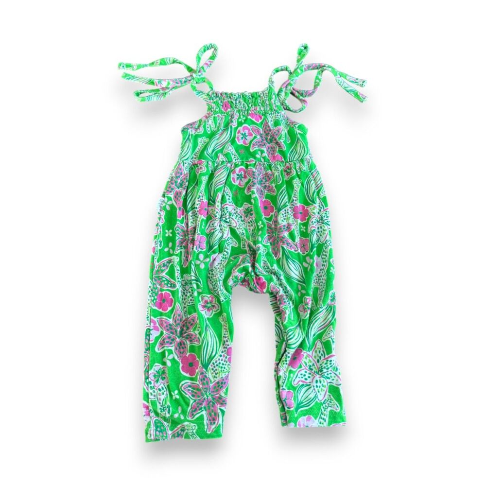 Gigi and Max Safari Bamboo Jumpsuit 0-6 Months Adjustable Bright Green & Pink